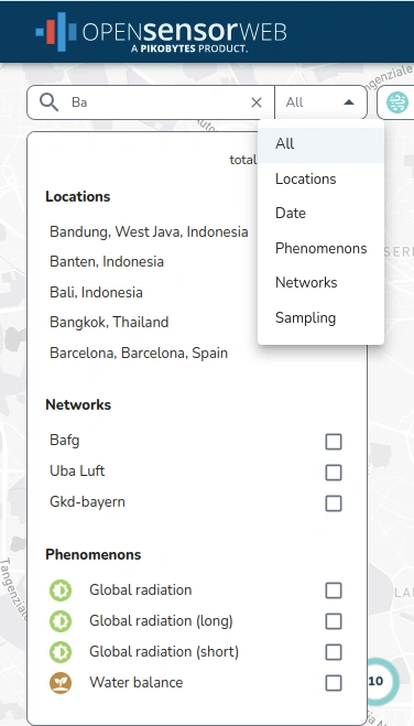 Search field of the Opensensorwebs